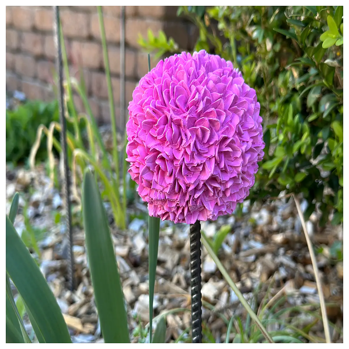 concrete sphere planter for wild garlic allium bulbs outdoor garden decor base