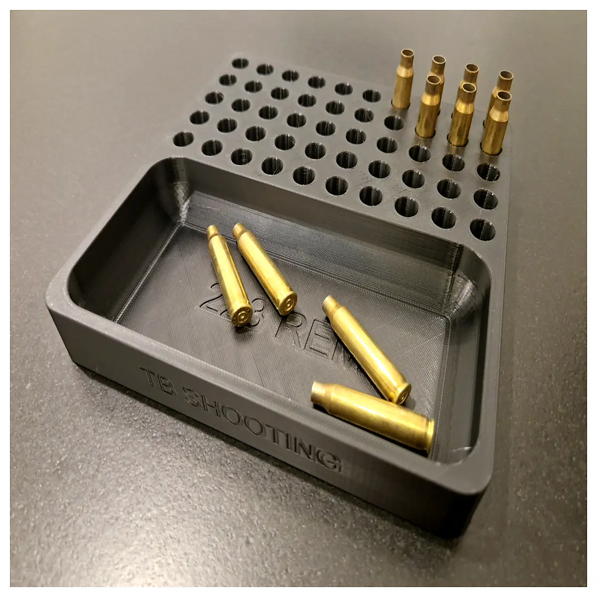 223 caliber brass casing organizer tray for reloading bench storage sorting and cleanup