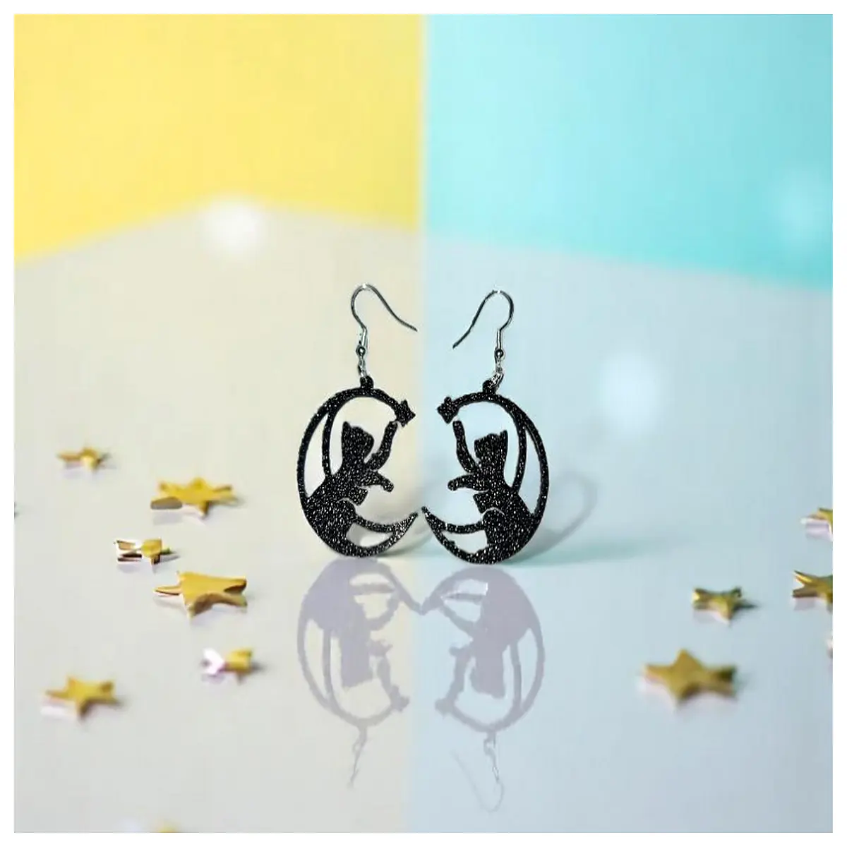 starry night cat earrings women silver hoop dangle jewelry her
