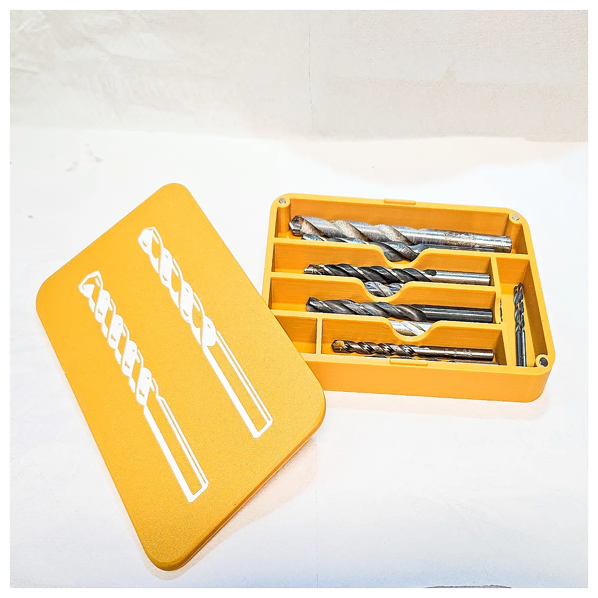 drill bit organizer box with compartments for wood metal masonry bits storage case