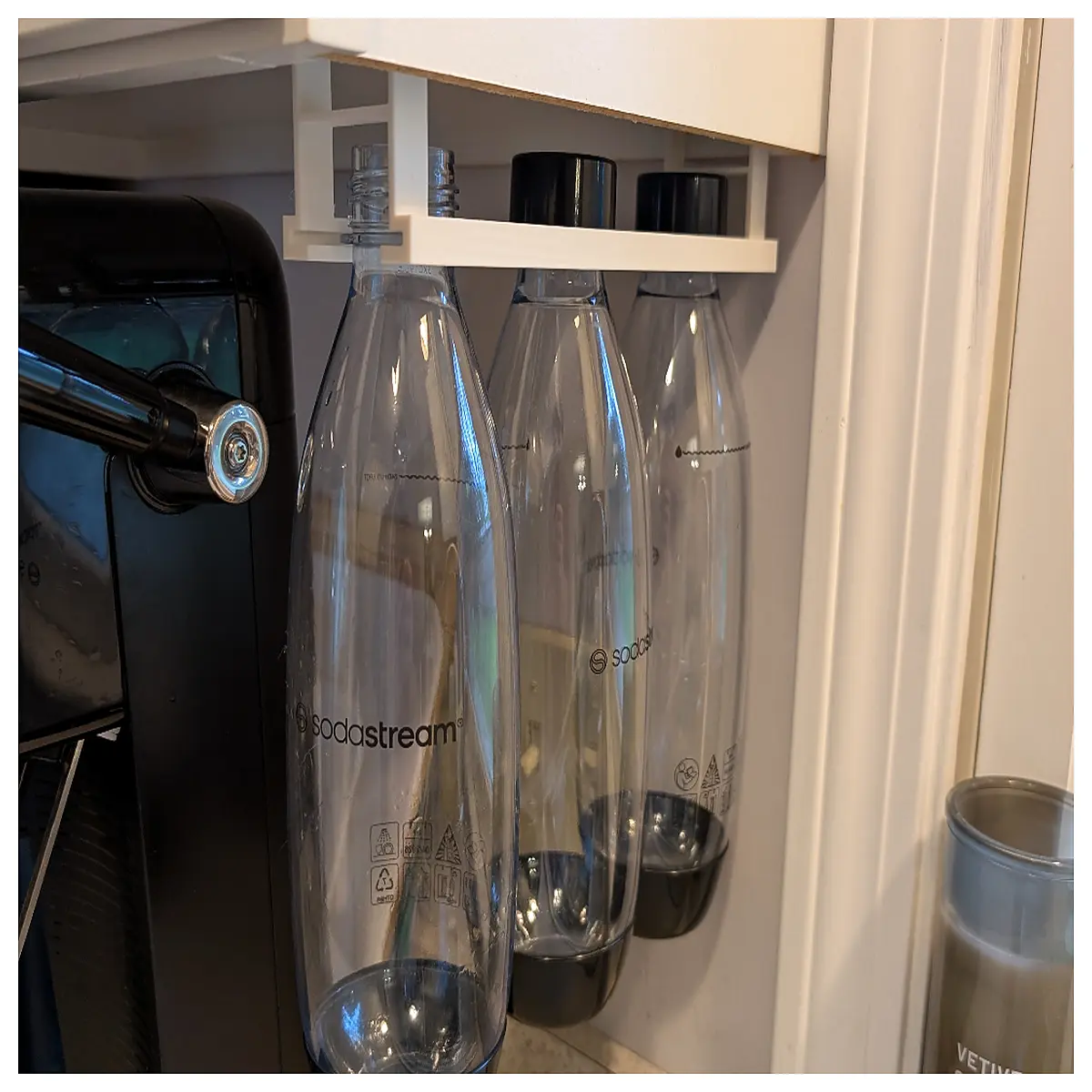 soda water bottle organizer rack countertop storage holder for sparkling water cans and bottles kitchen fridge shelf