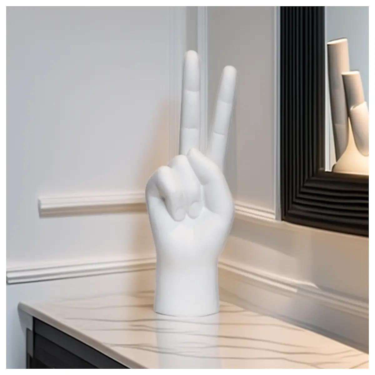 peace sign hand statue gesture sculpture positive energy art piece for home decor