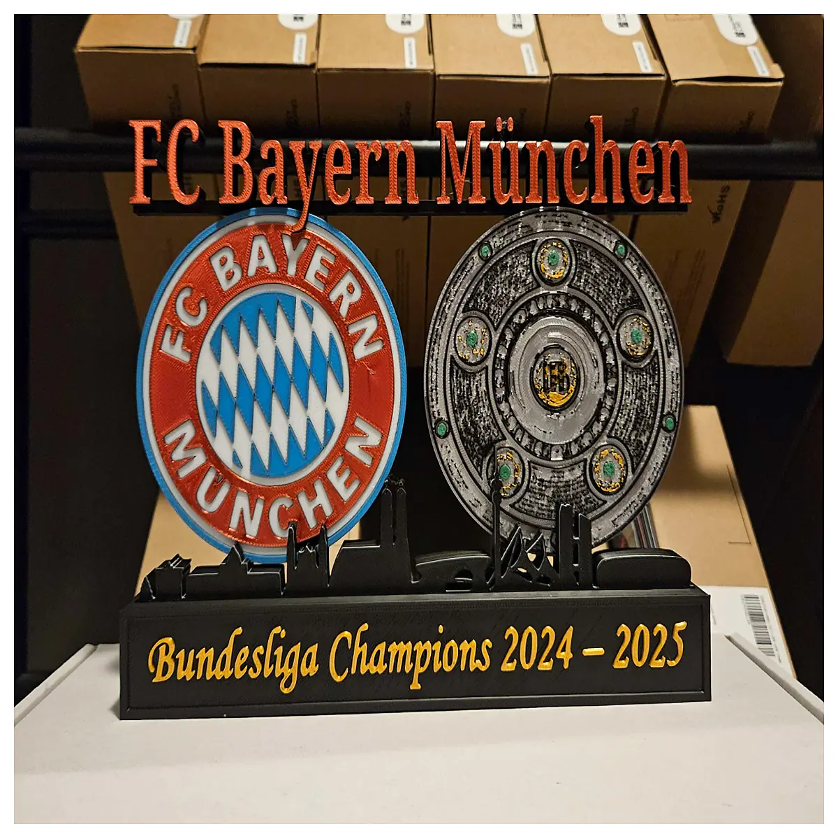 bayern trophy with city skyline bundesliga championship award for home office desk decor