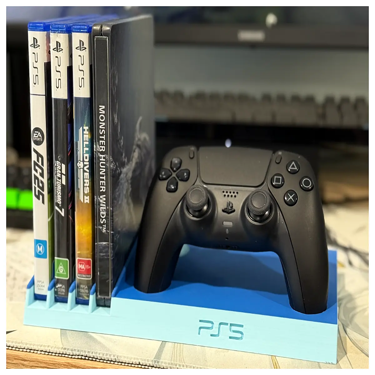 ps5 controller organizer with 4 game cases compact storage box for dualsense accessories desk tidy