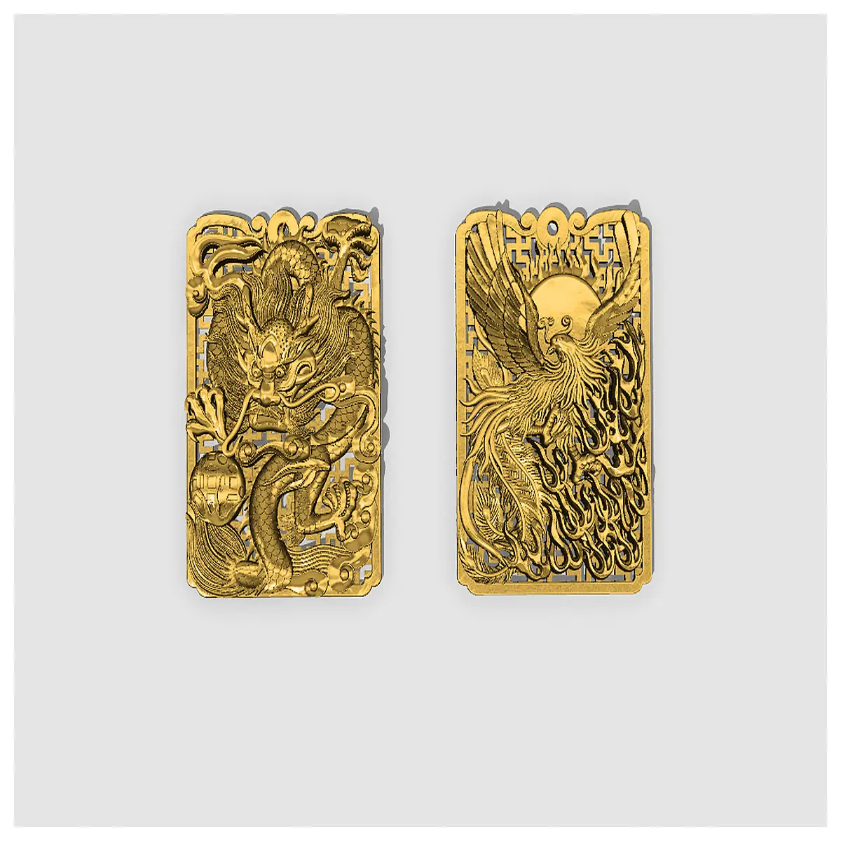 chinese dragon phoenix pendant lucky charm gold plated wedding jewelry auspicious blessing couple