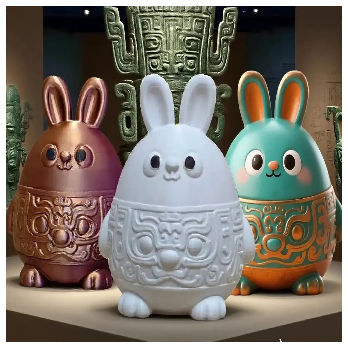cute rabbit guard figurine round yuanyuan plush toy collectible home decor kids