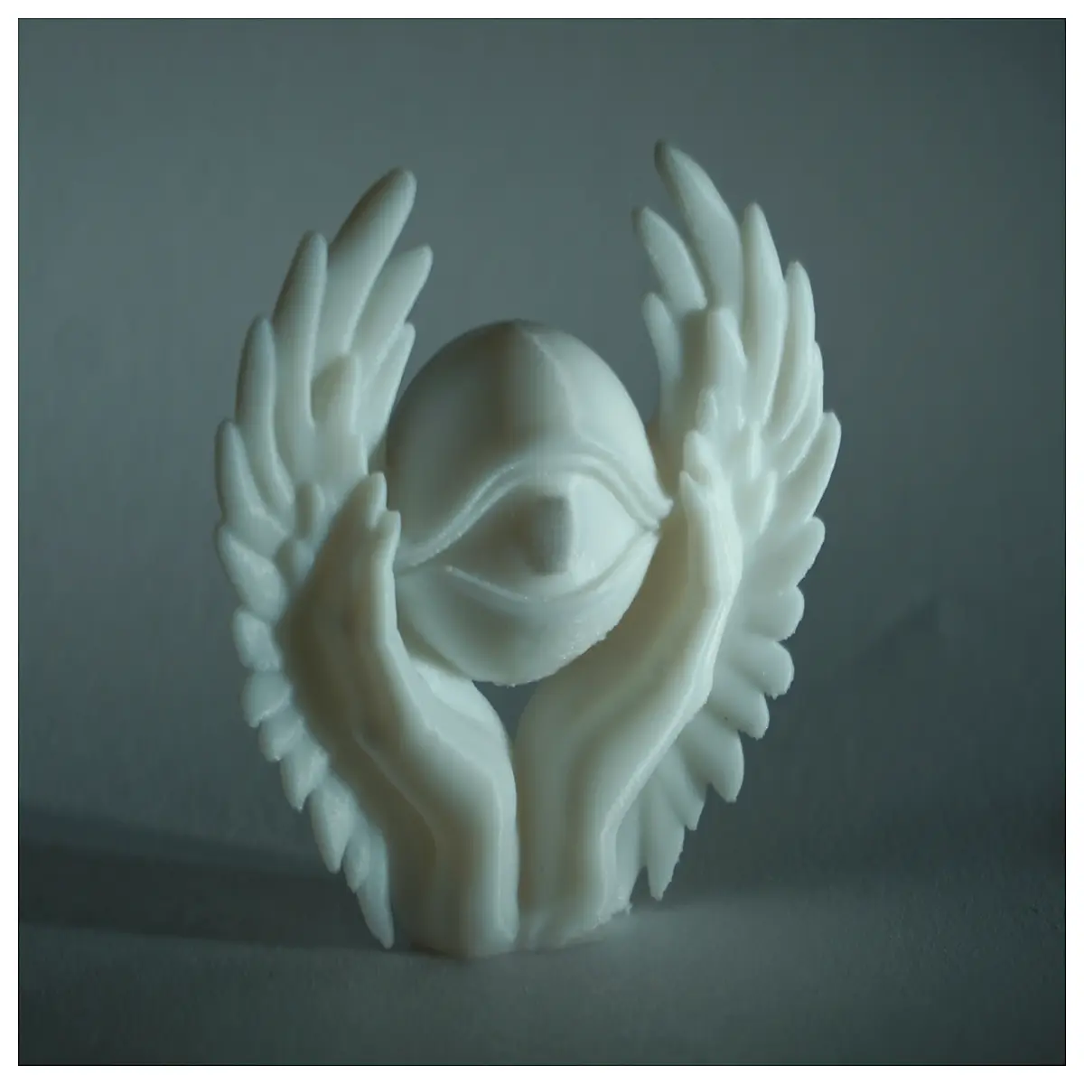 surreal angel eye feathered hand sculpture abstract metal art for modern home decor fantasy statue gift