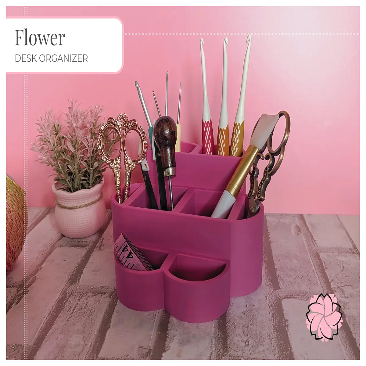cute floral desk organizer box for makeup brushes pens stationery storage plastic desktop caddy with compartments