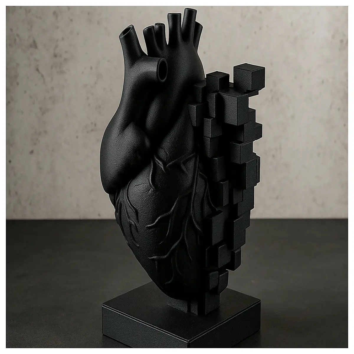 matte black anatomical sculpture pixelated design gothic home decor resin art piece for desk shelf