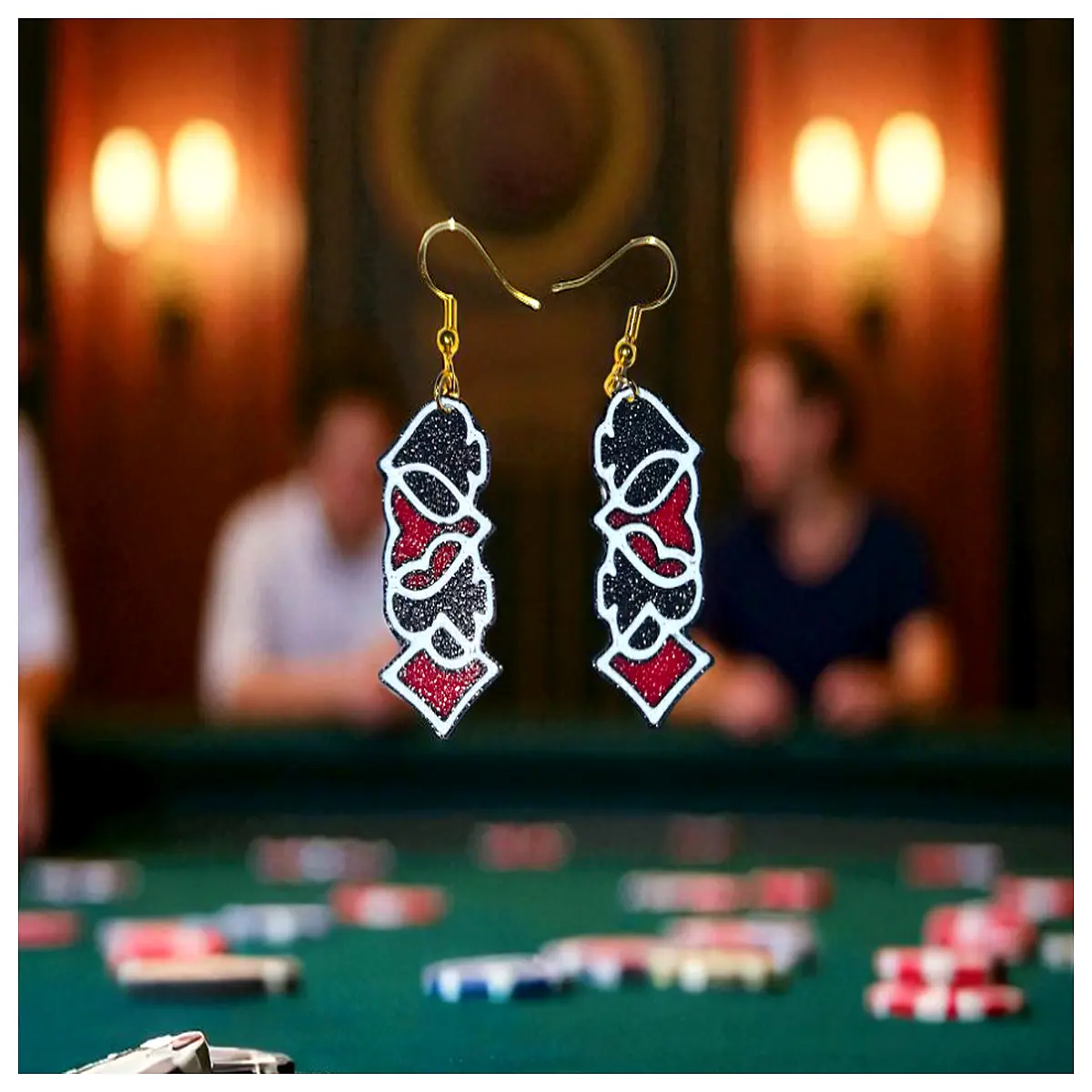 playing card earrings poker chip jewelry casino theme accessories gambling motif studs