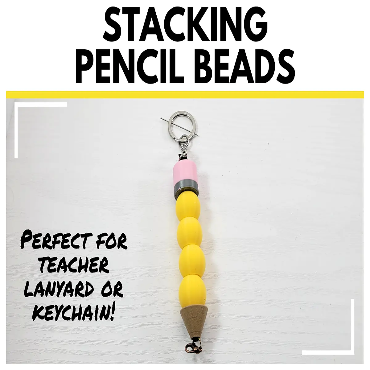 teacher lanyard with stackable beads and keychain cute pencil charm id badge holder for school staff