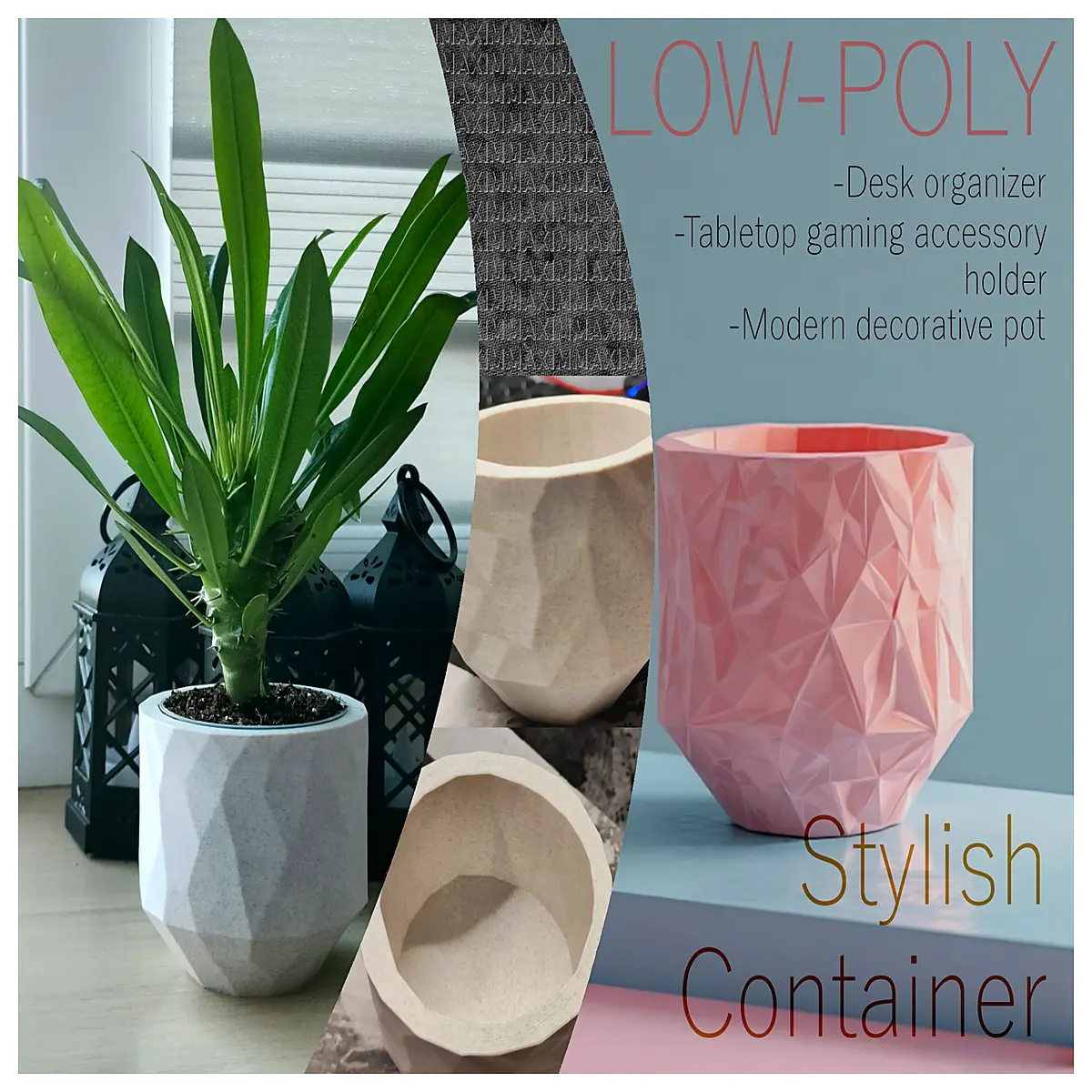modern geometric planter succulent pot low poly vase home decor office desk organizer storage cup