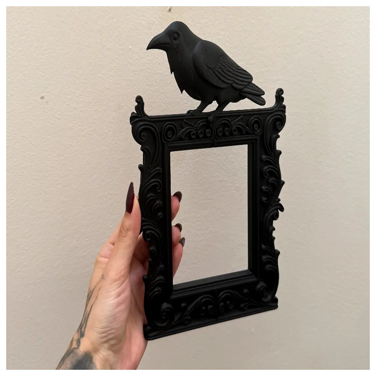gothic crow frame ornate dark altar decor occult goth home decoration spooky halloween wall art