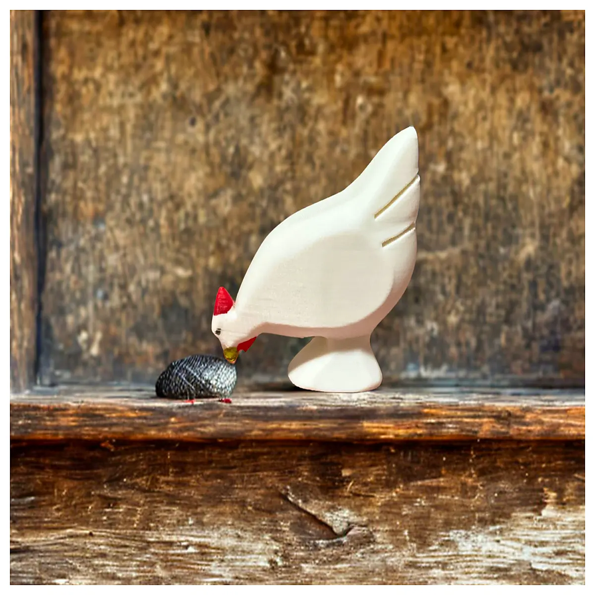 chicken pecking rice wood carving stl for rapid prototyping low poly animal sculpture
