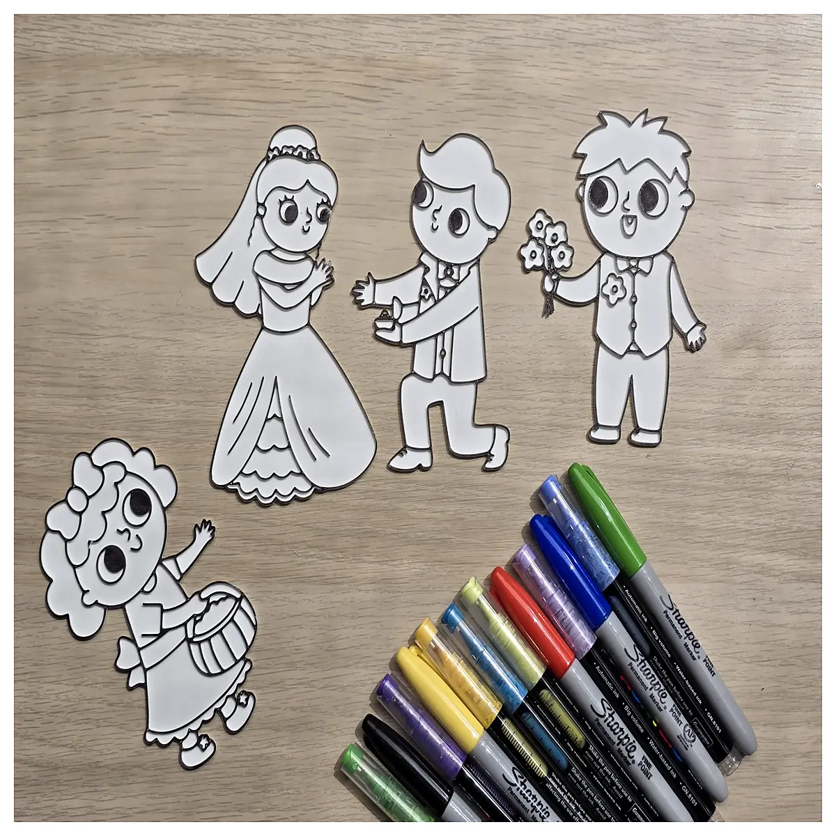 wedding couple coloring book for kids bridal party activity pages marriage proposal surprise gift romantic love theme drawing