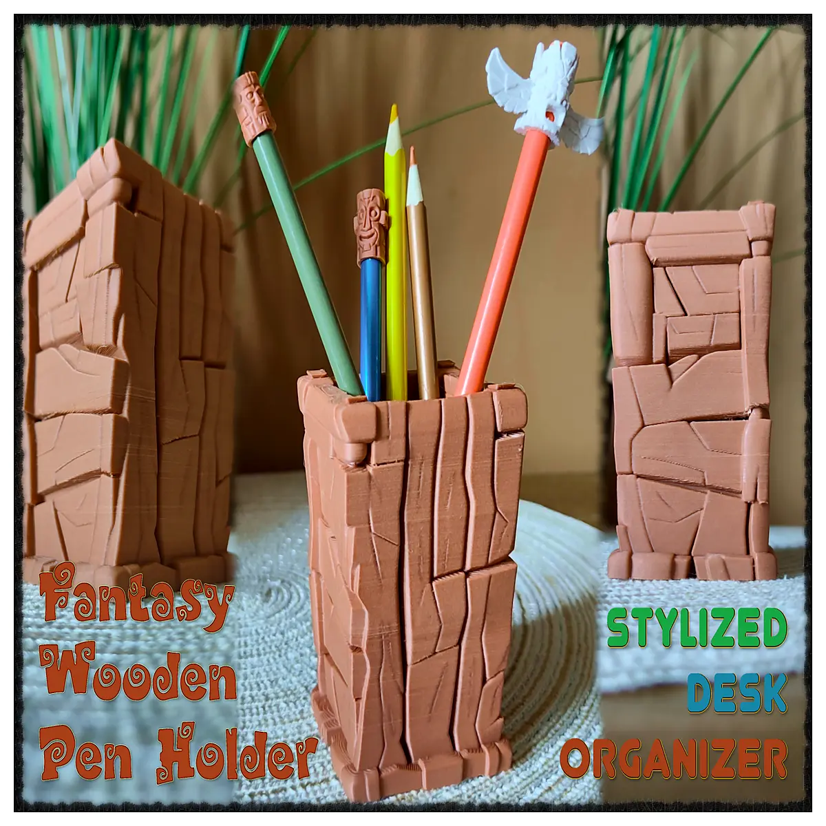 fantasy wooden pen holder desk organizer fantasy style desktop storage box wood grain pencil cup