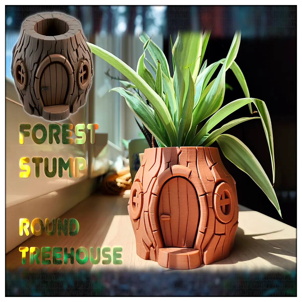 rustic wooden stump planter round treehouse style flower pot organizer for indoor succulents and outdoor garden decor