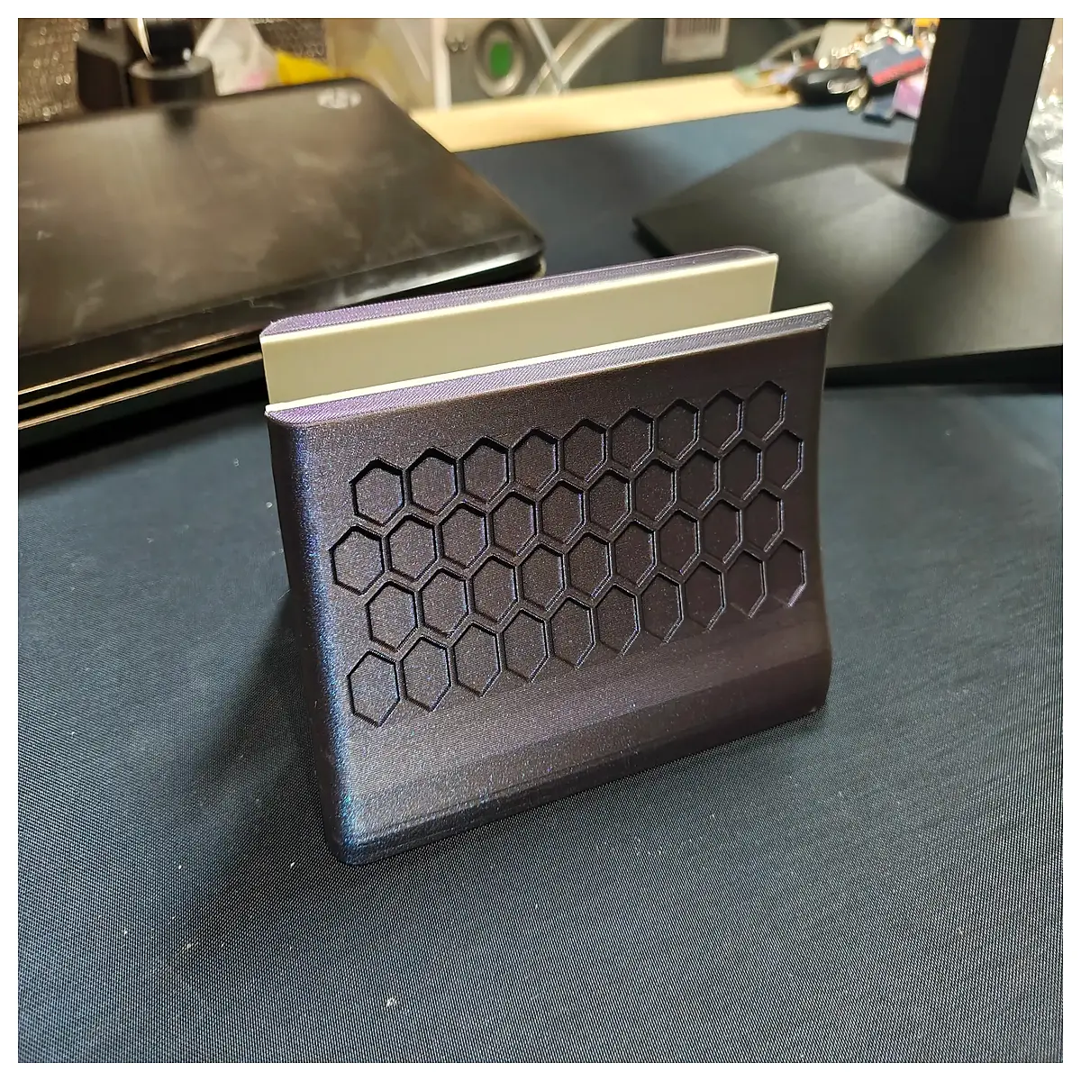 geometric laptop vertical riser with card slot for desk organization