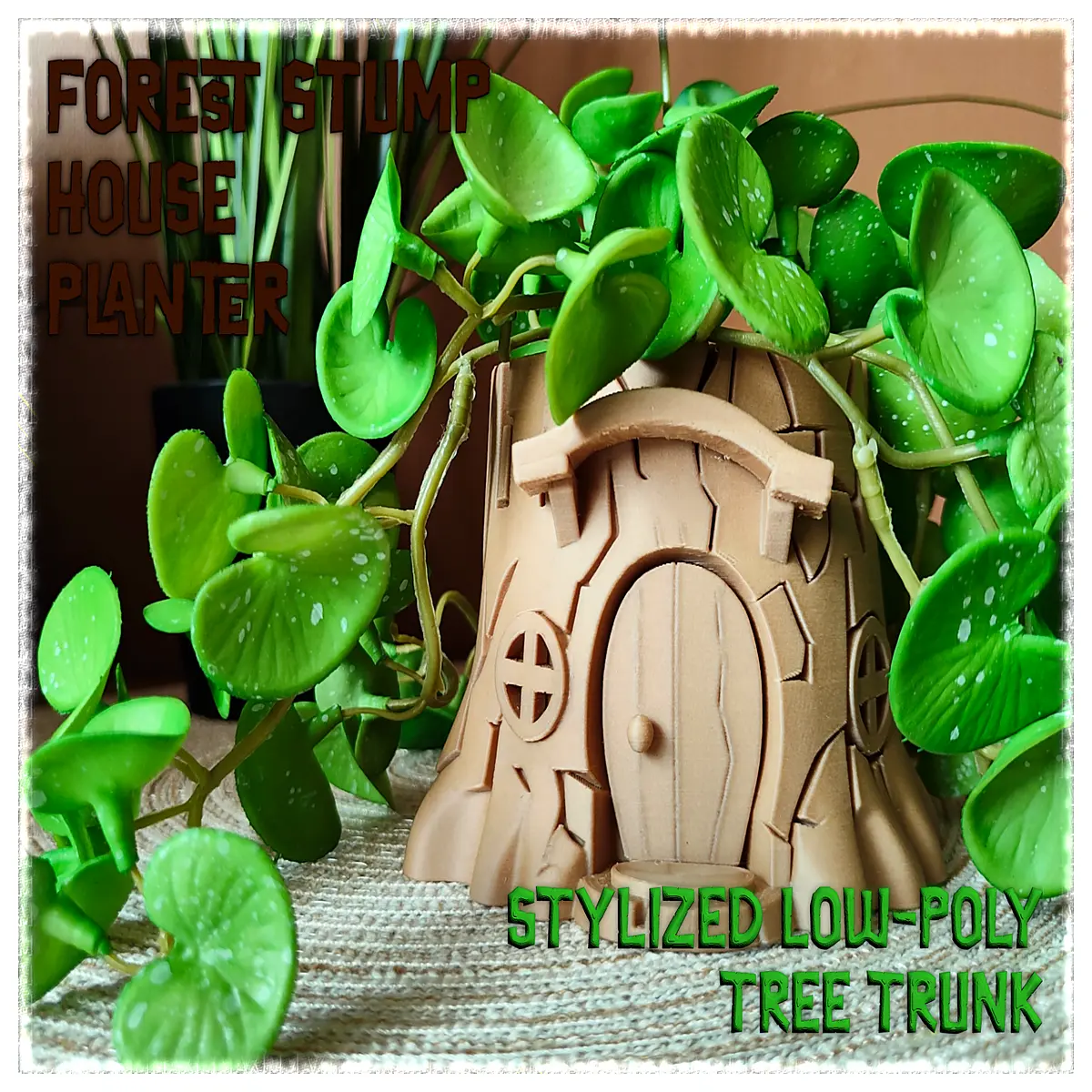 low poly stump house planter pot forest tree trunk garden decor geometric wooden style flower box for indoor outdoor plants