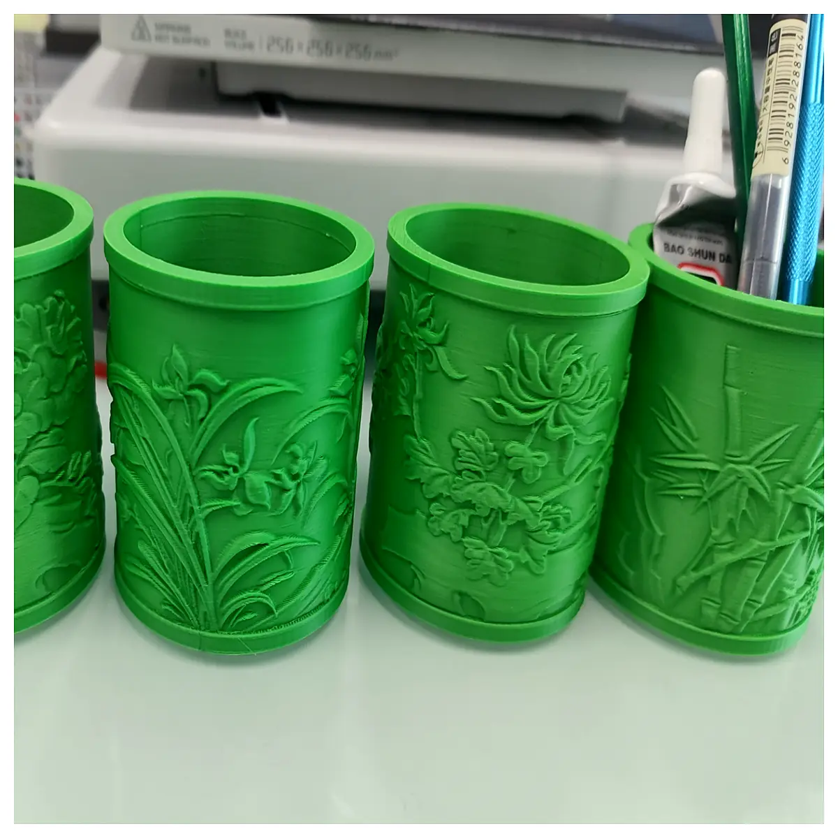 pen holder four seasons plum orchid chrysanthemum desk organizer traditional chinese calligraphy brush cup