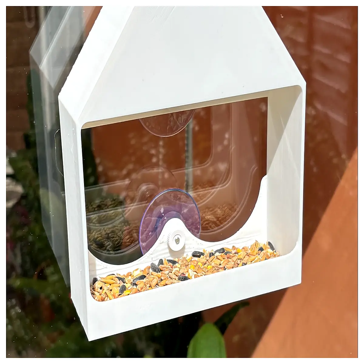 window mounted bird feeder with seed tray clear acrylic hanging bird bath for backyard watching