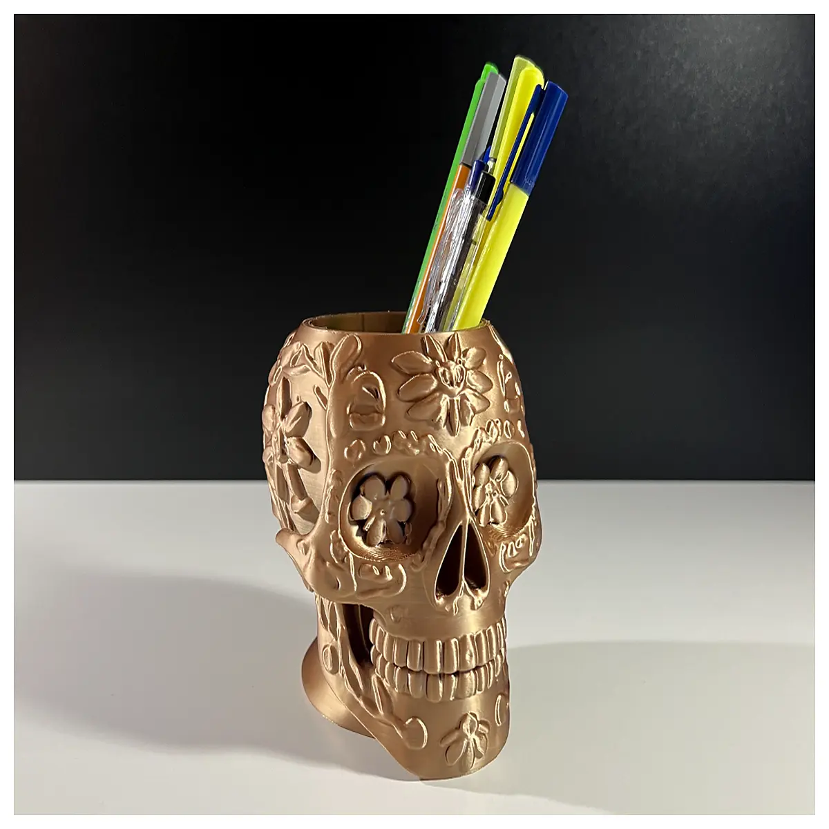gothic skull pen holder desk organizer macabre stationery writers