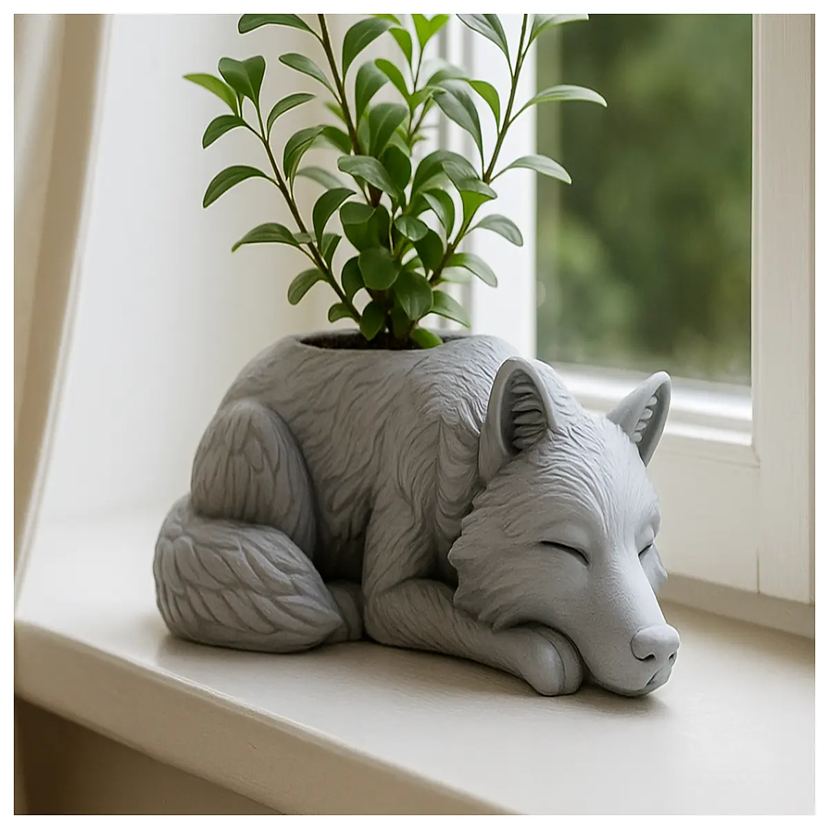 cute wolf planter pot for succulents cactus indoor outdoor garden decor resin flower container