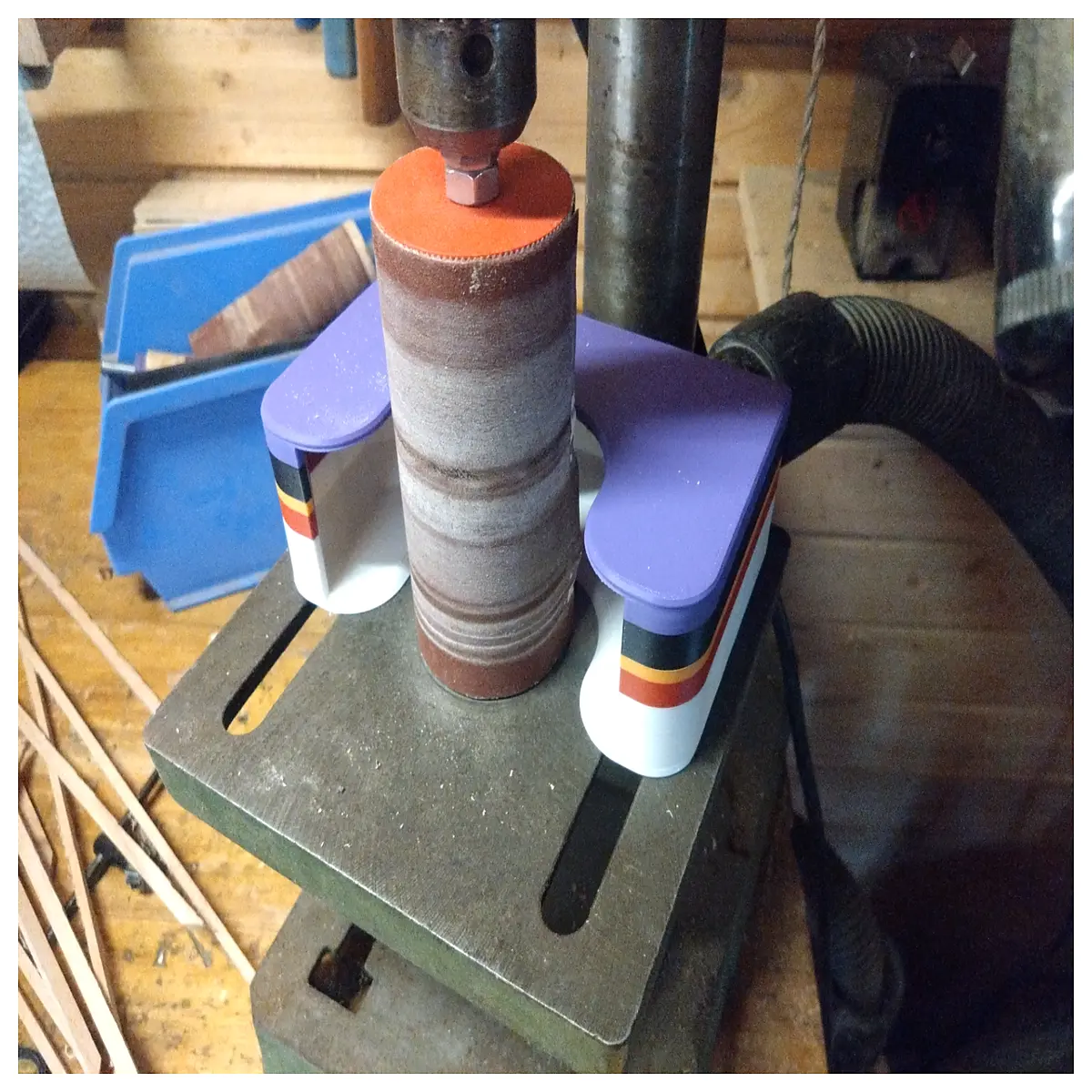 bench drill collector vacuum attachment for woodworking shop debris removal