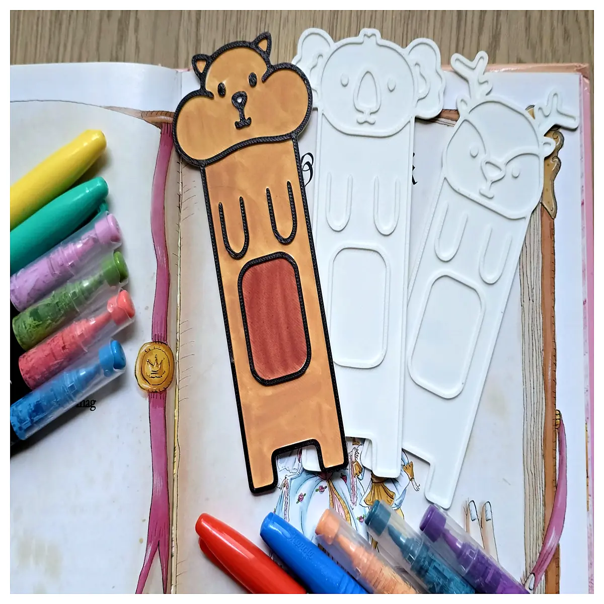 cute animal bookmarks for kids coloring book pages forest friends squirrel hamster koala reindeer printable art therapy stress relief