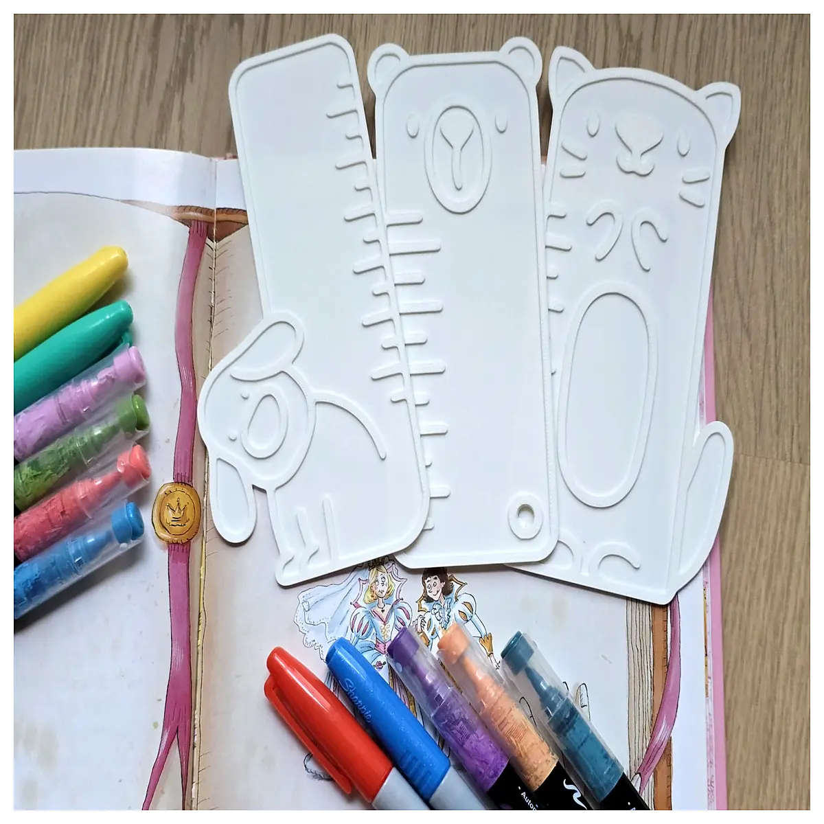 cute bear cat dog ruler bookmark coloring craft diy for kids students