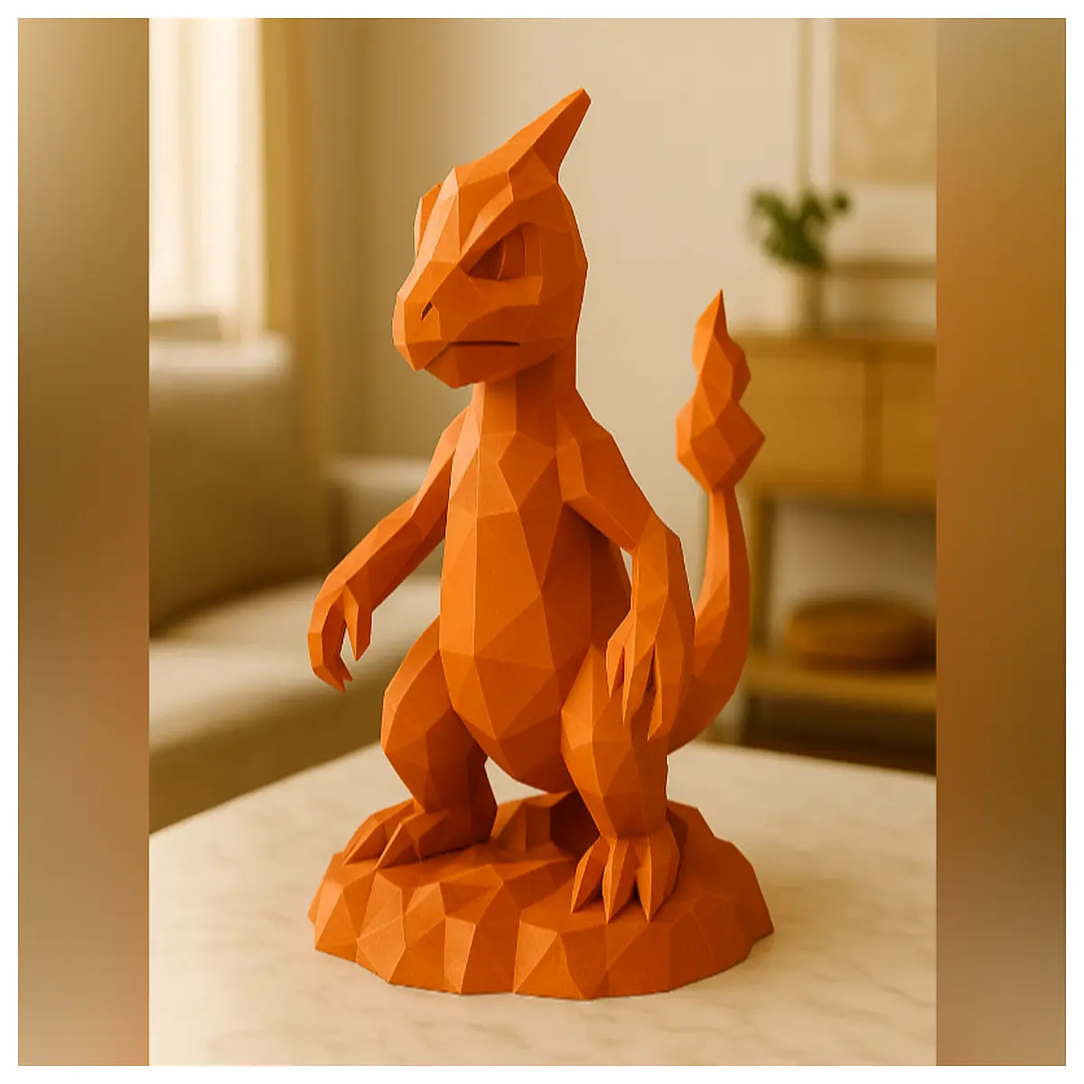low poly sharp fire polygonal flame dragon figurine geometric volcanic dino for kids