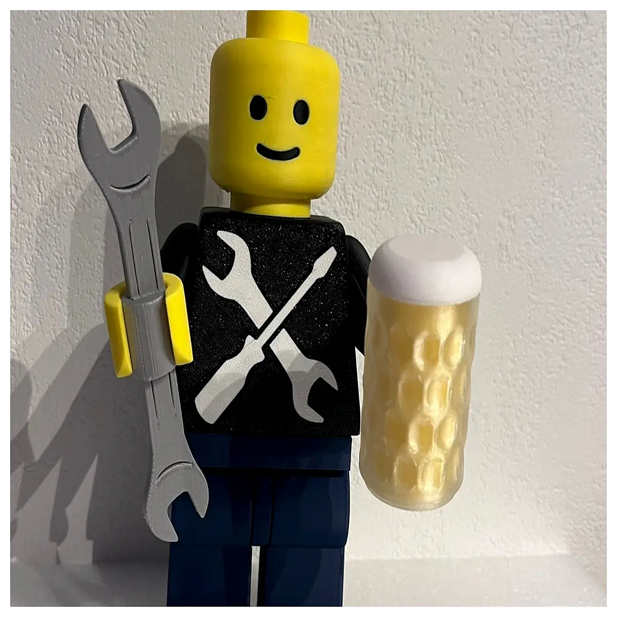 20cm large scale construction worker minifigure with adjustable wrench tool accessory for
