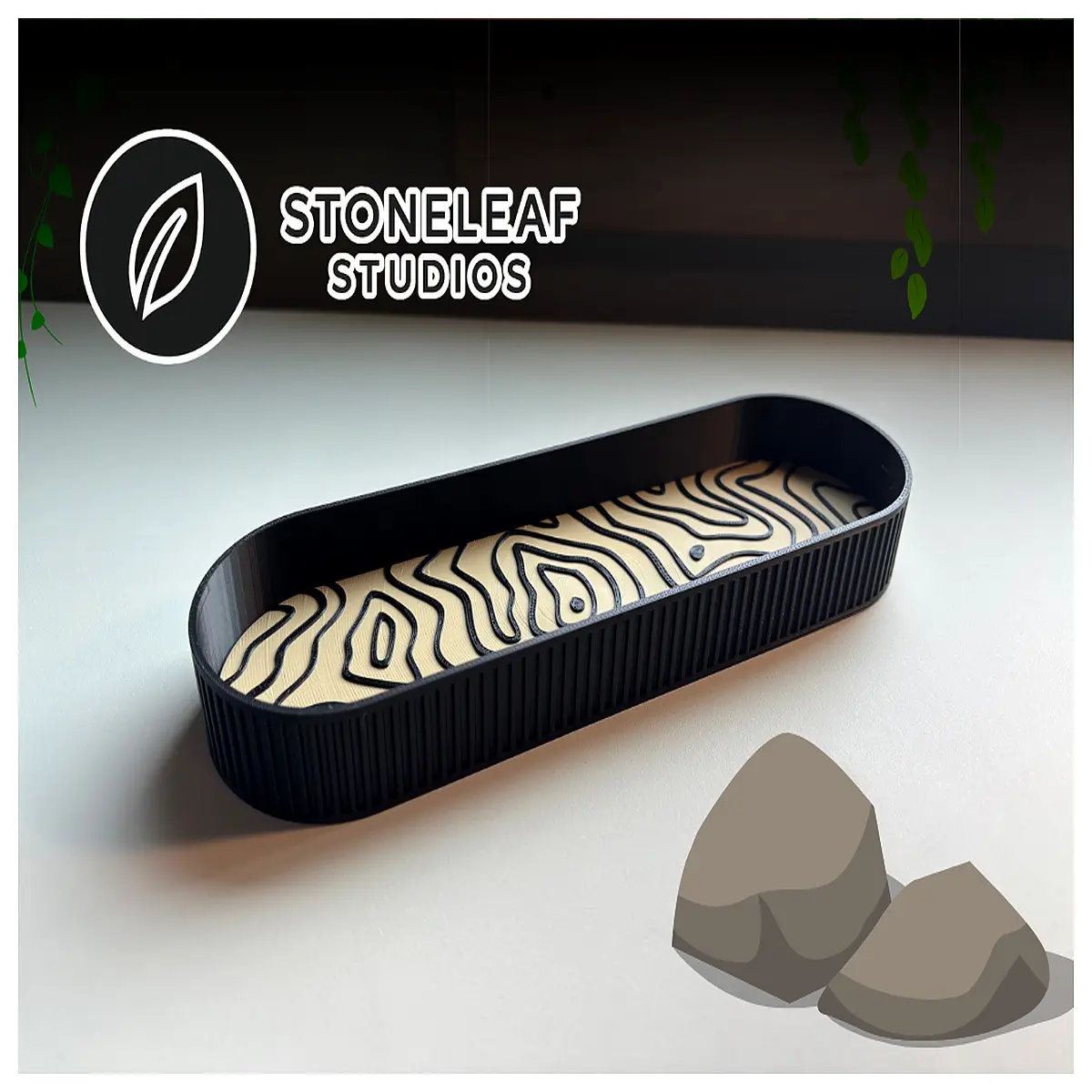 slate serving tray topographic map design wabi sabi aesthetic edc desk organizer stone platter for snacks coffee art