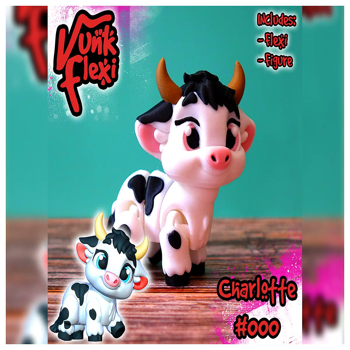 charlotte the cow multi color movable jointed printed figurine collectible toy for kids
