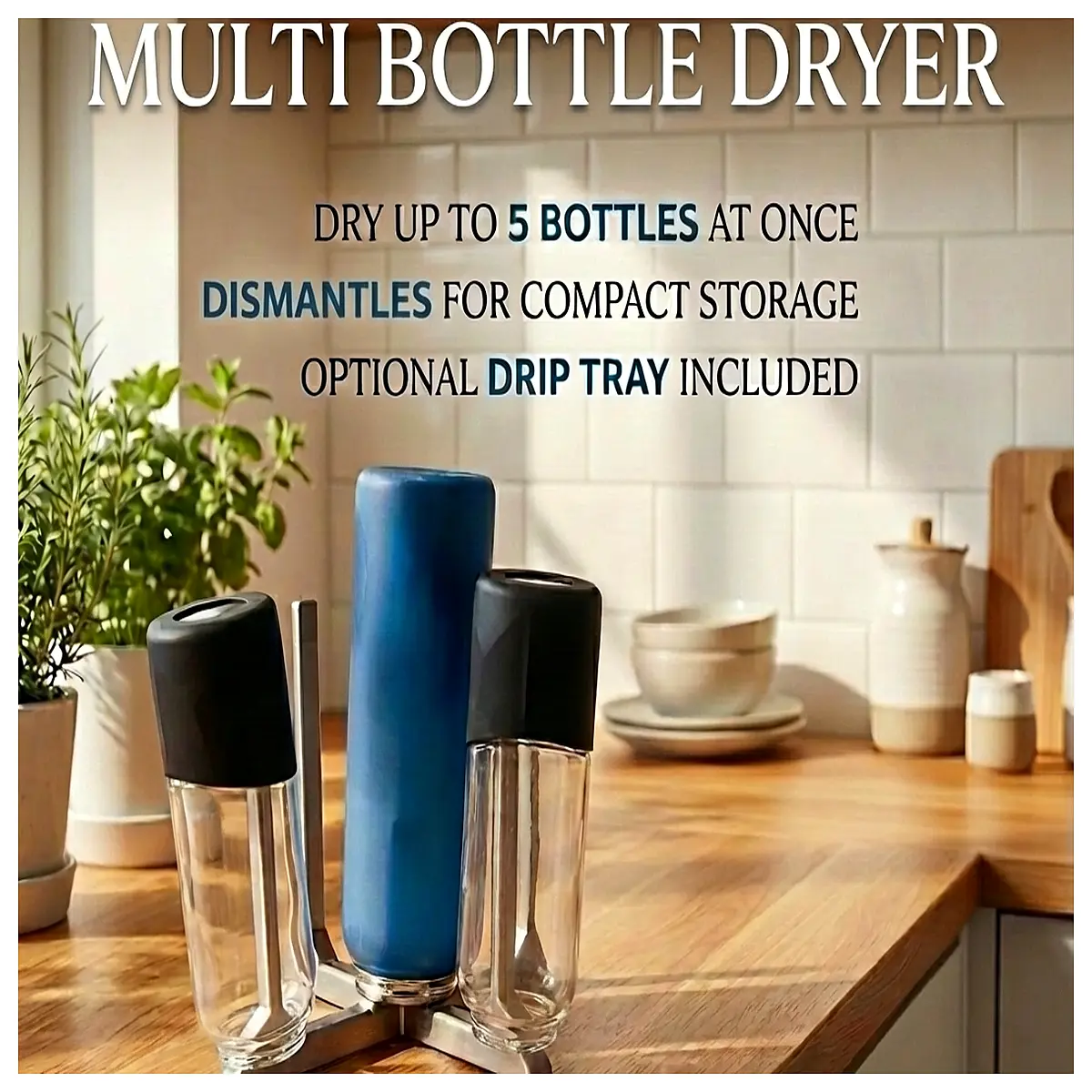 multi bottle drying rack for wine beer bottles counter top organizer drip tray