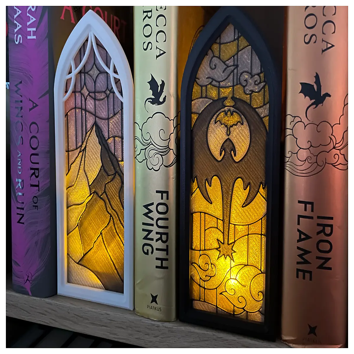 gothic stained glass bookends for shelves vampire castle window decor metal art storage organizer dark academia aesthetic room accessories