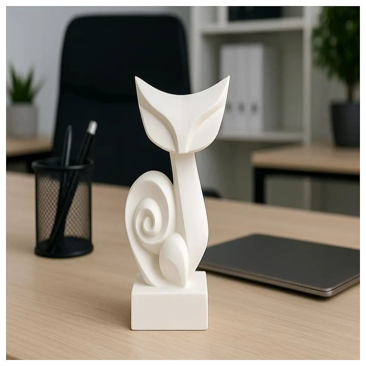 white whisper mini modern cat figurine sleek contemporary animal sculpture for home decor minimalist white resin cat statue