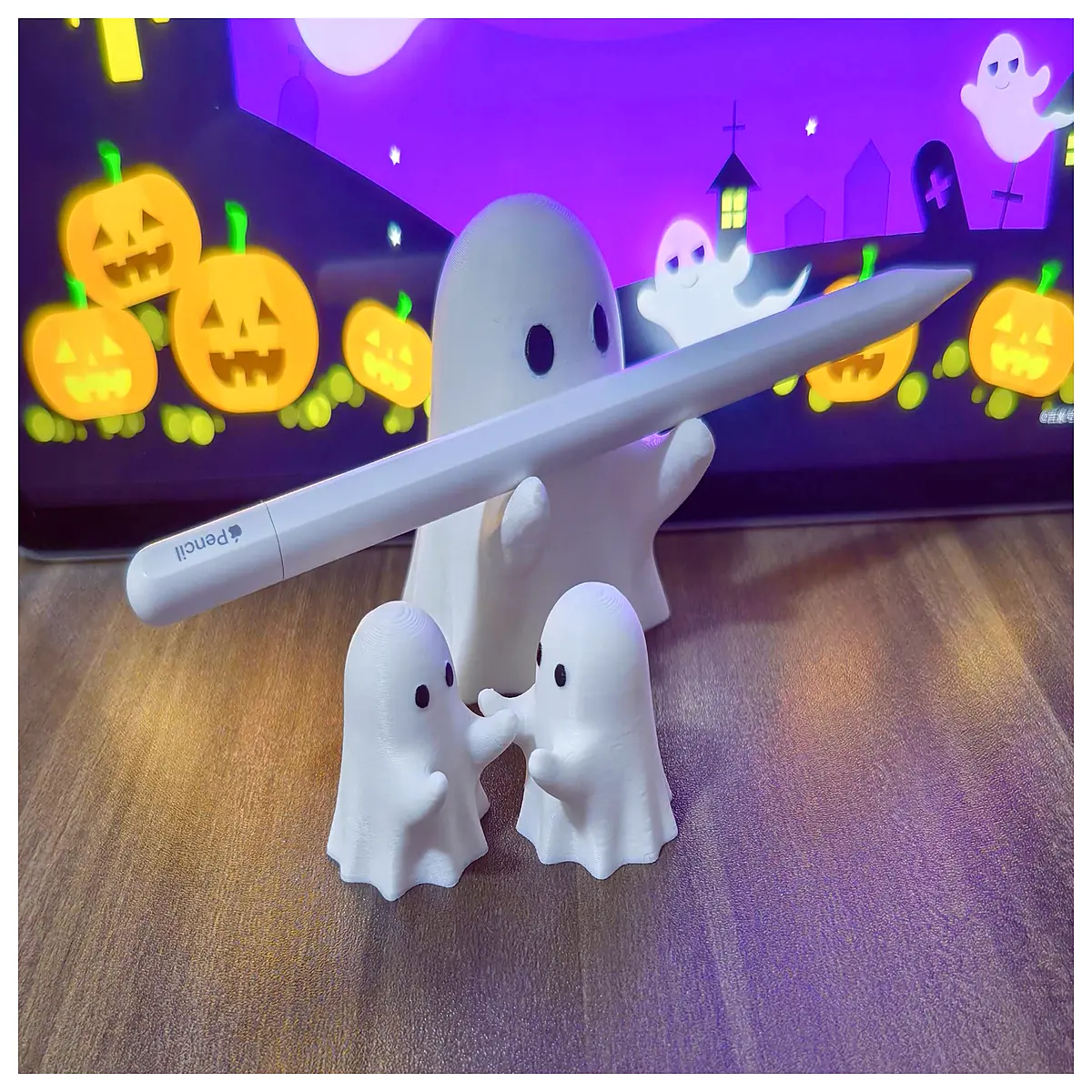 halloween ghost pen holder desk organizer spooky office decor resin statue
