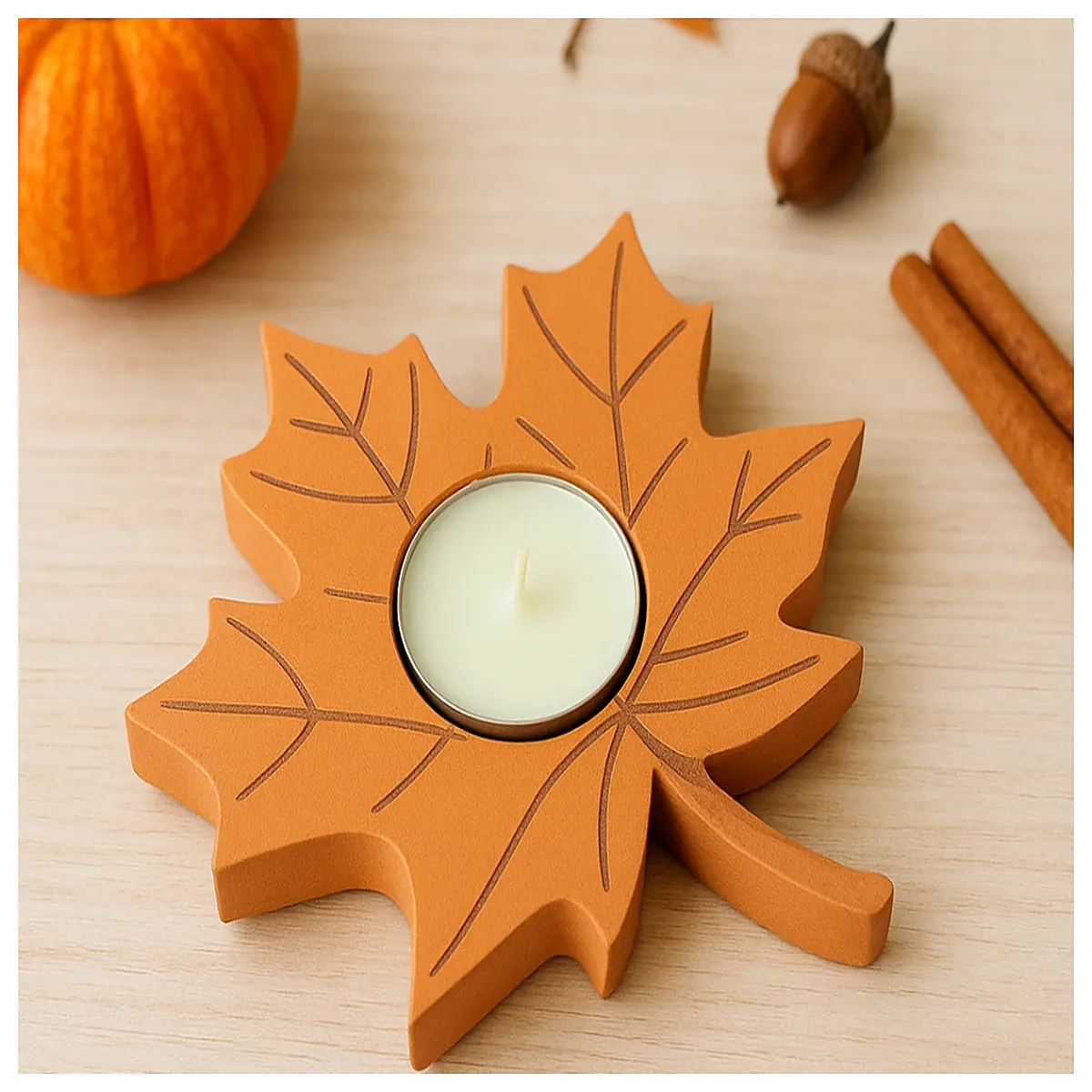 autumn maple leaf tea candle holder decor fall table centerpiece rustic home decoration