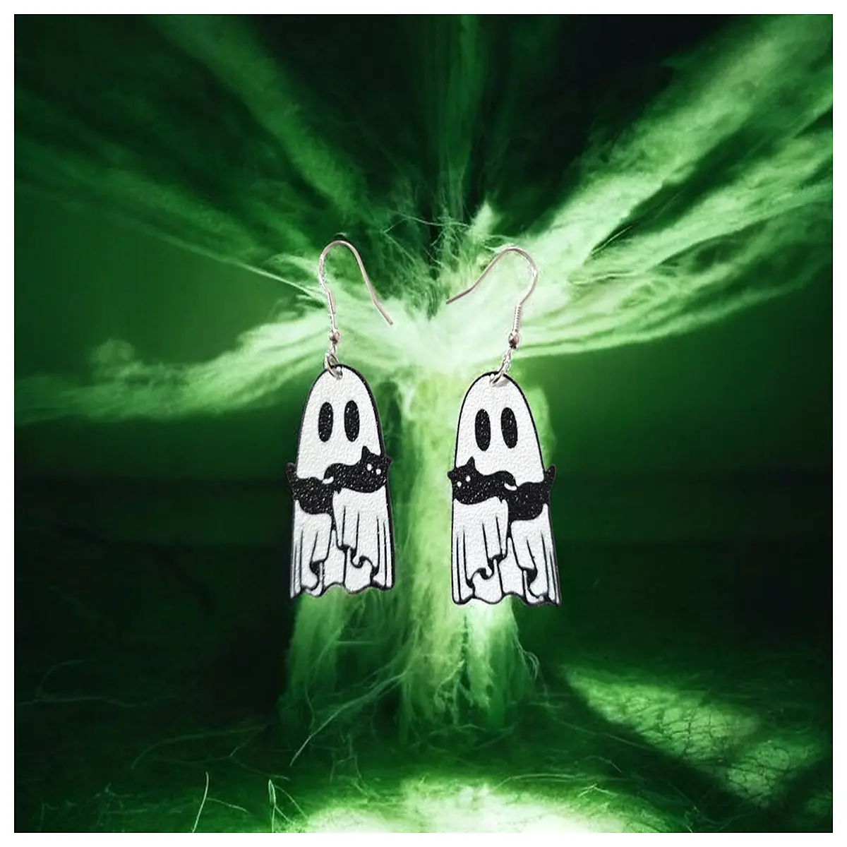 cute ghost and cat earrings for women spooky gothic jewelry halloween accessory silver charm drop earring