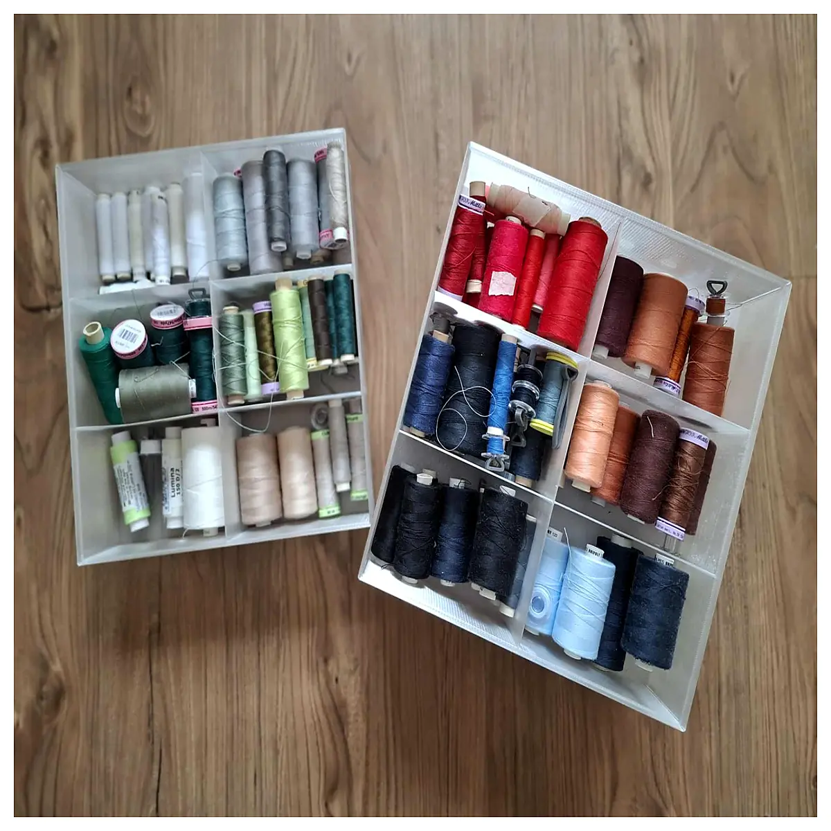 stackable sewing thread spool organizer box storage container for craft room supplies
