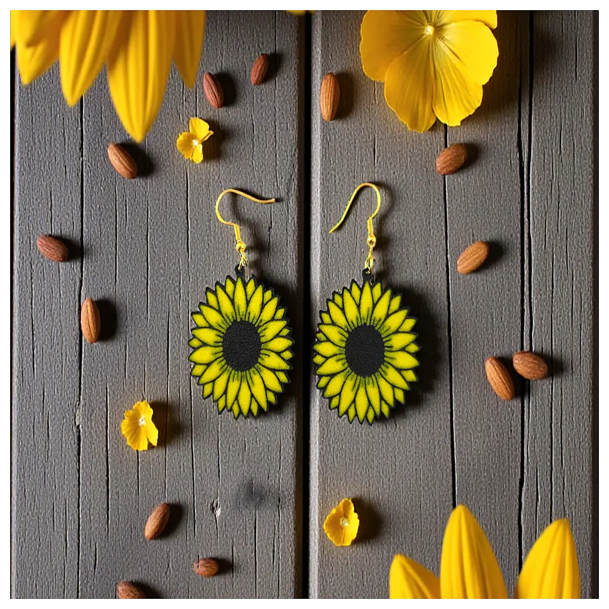 gold sunflower earrings for women dangle jewelry boho floral drop studs