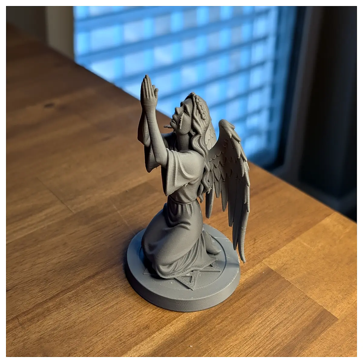 praying angel statue with wings and veil gothic home decor religious art figurine for shelf