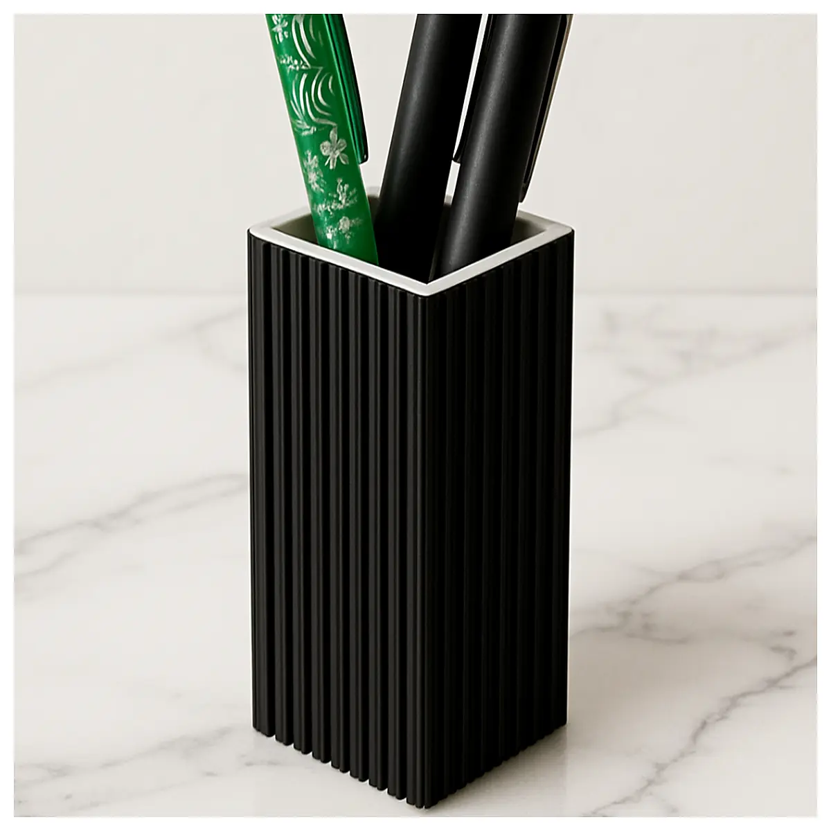 modern minimalist desk organizer with compartments for office supplies printed storage box aesthetic workspace accessories