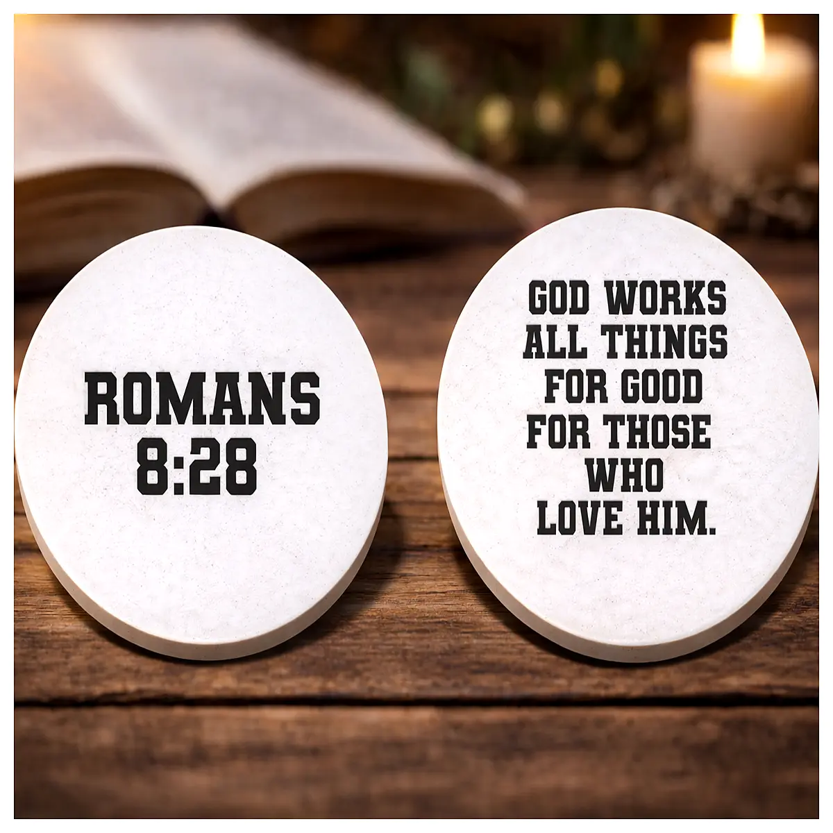 romans 8 28 scripture card god works all things for good love blessing encouragement