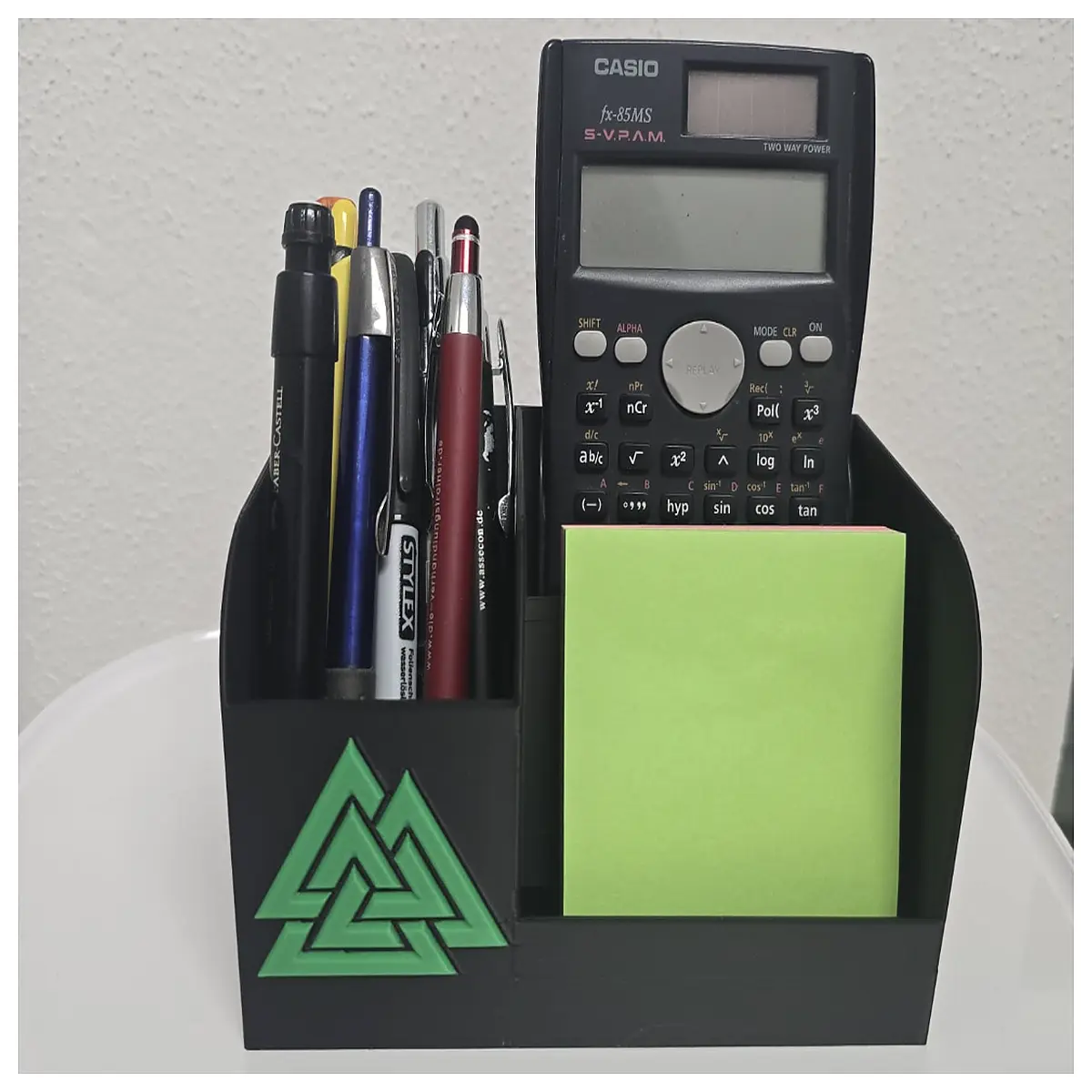 desk organizer with valknut symbol norse mythology metal storage tray for office supplies and accessories