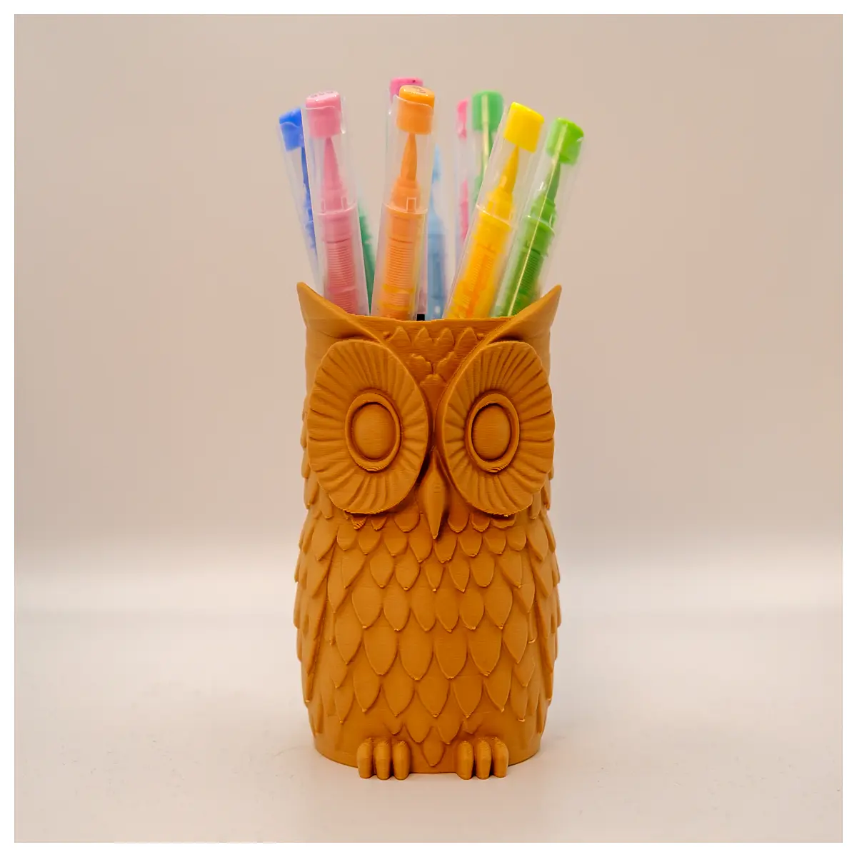 realistic owl desk organizer pen holder for office supplies wood carving animal stationery cup gift