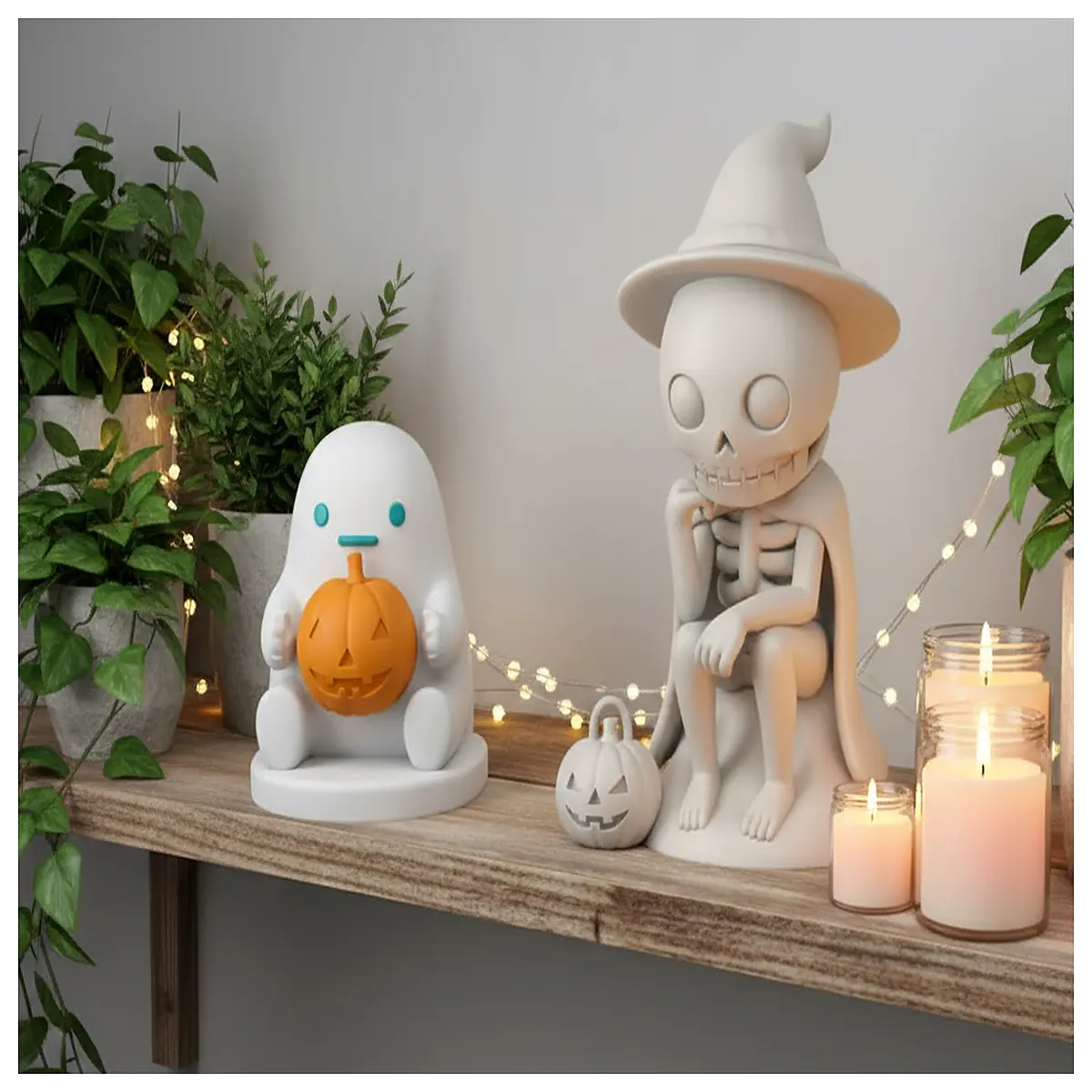 halloween decor sitting ghost and thinking skeleton skull statue for home haunted house party spooky table centerpiece