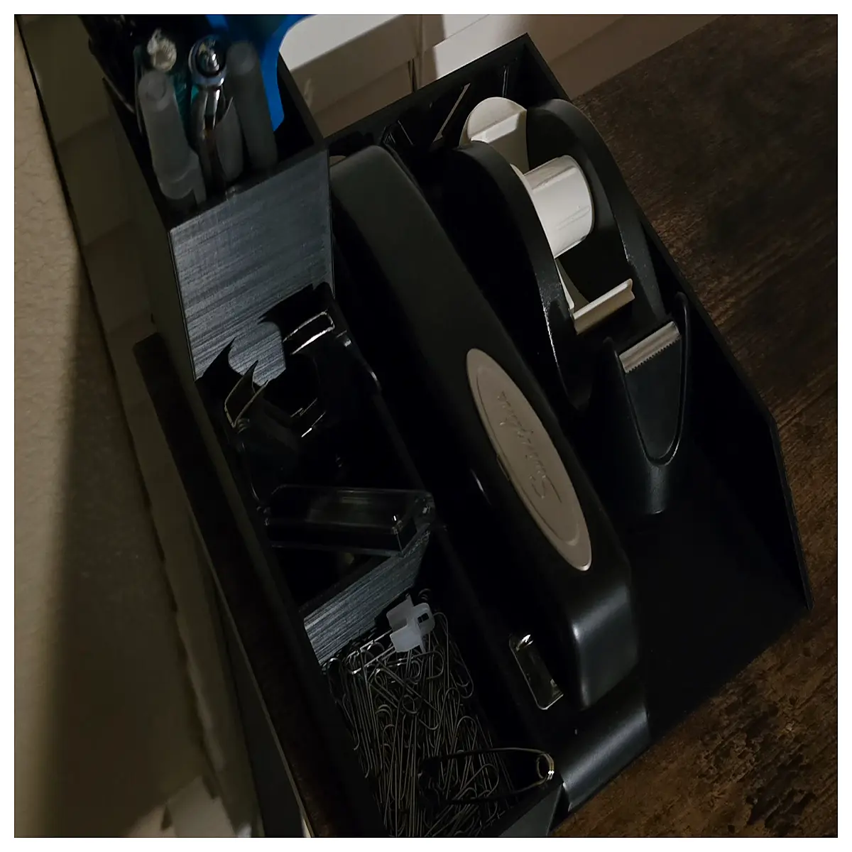 desk organizer with compartments for pens and office supplies storage