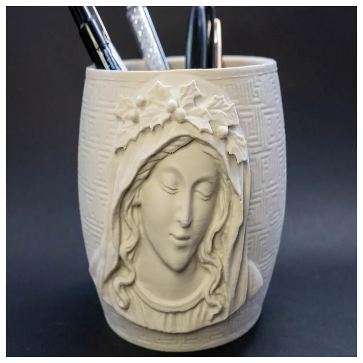 virgin mary statue desk organizer pen holder with planter religious catholic home decor for office shelf holy mother figurine gift